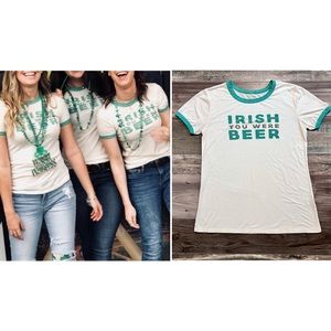 Zoe+Liv ‘Irish You Were Beer’ Ringer Burnout Tee Sz XL St. Patricks Day Green